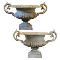 Large Pair of French Cast Iron Classical Urns