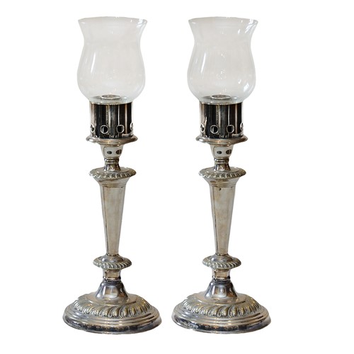 Pair Of French Silver Plated Storm Candlesticks 