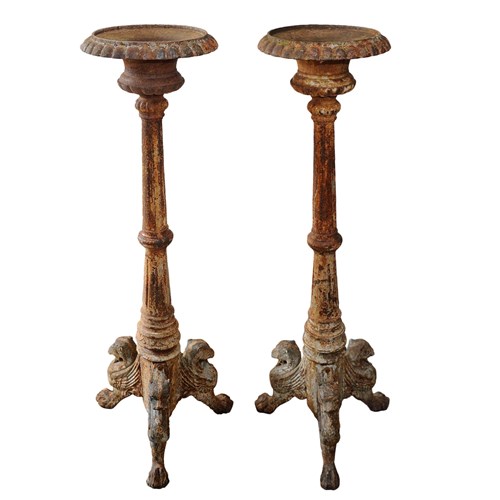 Pair Of Large Cast Iron Torcheres