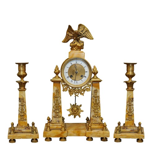 Second Empire Sienna Marble Clock Set 