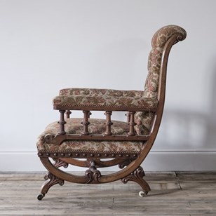 19Th Century Gothic Walnut Open Arm...