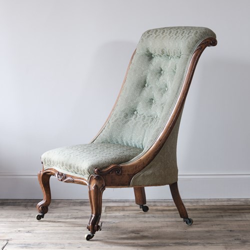 19Th Century Carved Walnut Slipper Chair