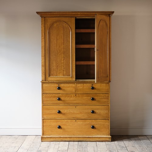 Antique Pine Linen Press In Original Paint