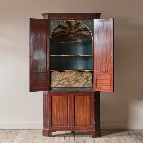 George III Barrel Back Corner Cupboard With Original Paint