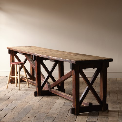 Huge English Antique Pine Work Bench Table