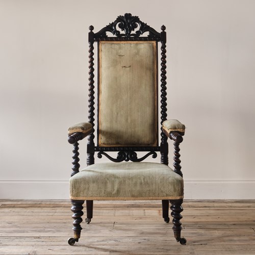 19Th Century Carved Mahogany Open Armchair