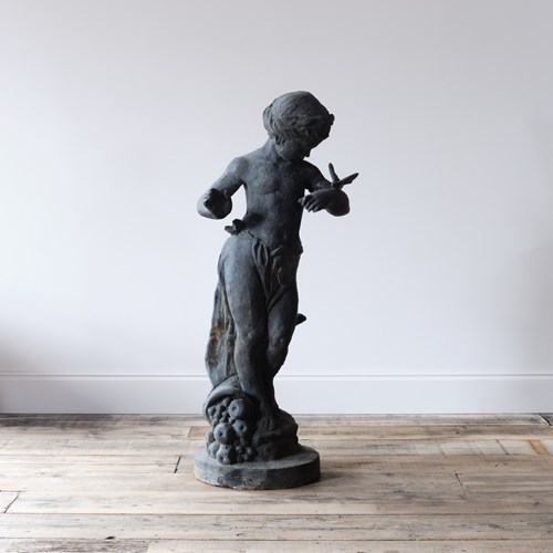 Cast Iron Garden Statue Of Girl With Butterfly