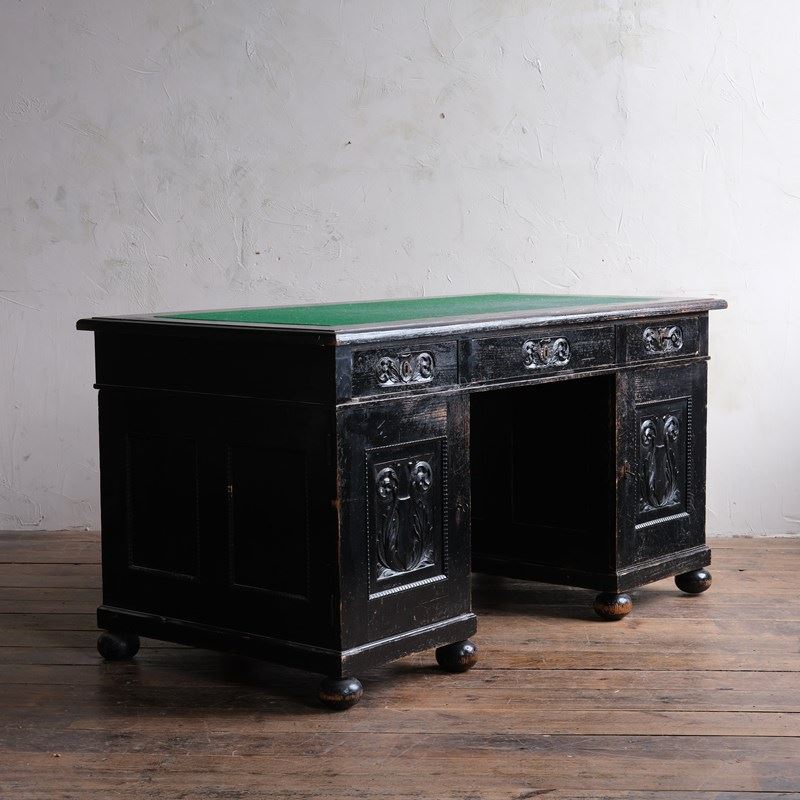 Antique Ebonized Pine Pedestal Desk-desired-effect-antiques-dscf1200-main-638112131933390500.JPG