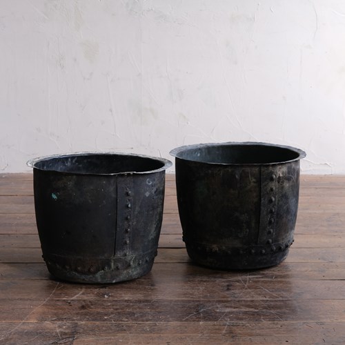 Pair Of 19Th Century Riveted Copper Pots