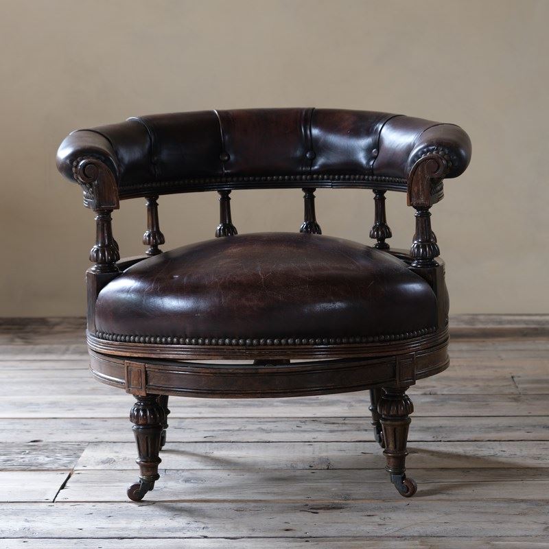 19Th Century Rosewood And Leather Swivel Chair By Druce & Co-desired-effect-antiques-dscf4465-main-638228728888479004.JPG