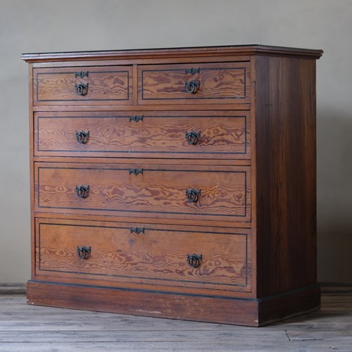 19Th Century Aesthetic Movement Pitch Pine Chest Of Drawers.