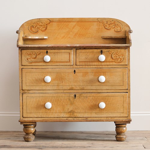 19Th Century Pine Washstand Chest Of Drawers In Original Paint