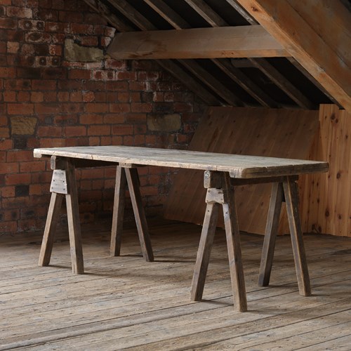 Early 20Th Century Pine Trestle Table