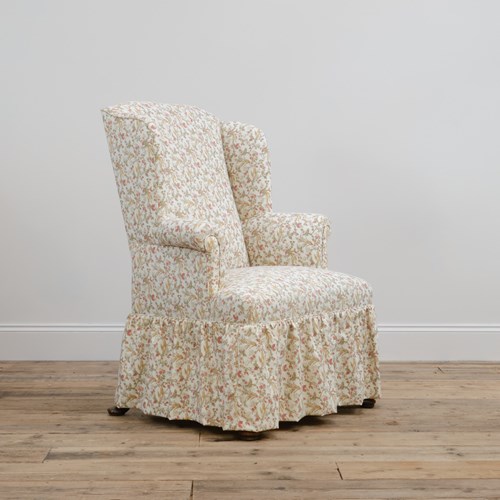 18Th Century Style Wingback Armchair In Printed Cotton