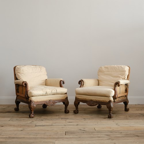 Pair Of Deep Seated Country House Armchairs