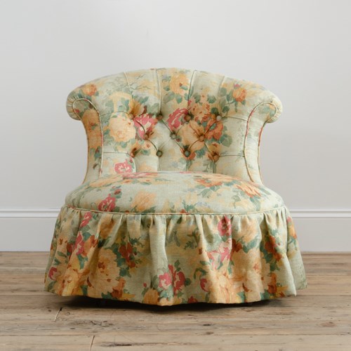 Antique Slipper Chair In Vintage Mulberry Linen