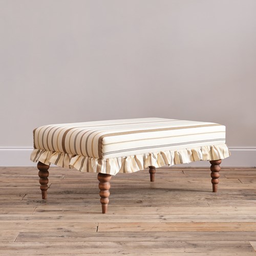 Country House Footstool In Striped Ticking 