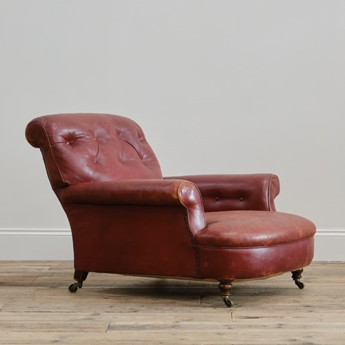 19Th Century Howard & Sons Club Armchair In Red Moroccan Leather.