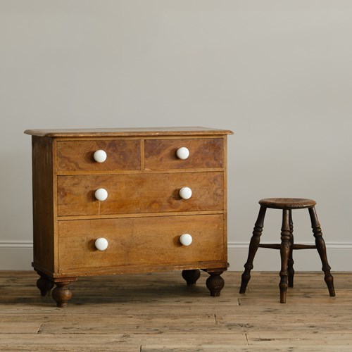 Antique Pine Chest Of Drawers In Original Simulated Oak Paint