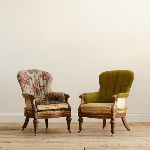 Pair Of 19Th Century Walnut Armchairs