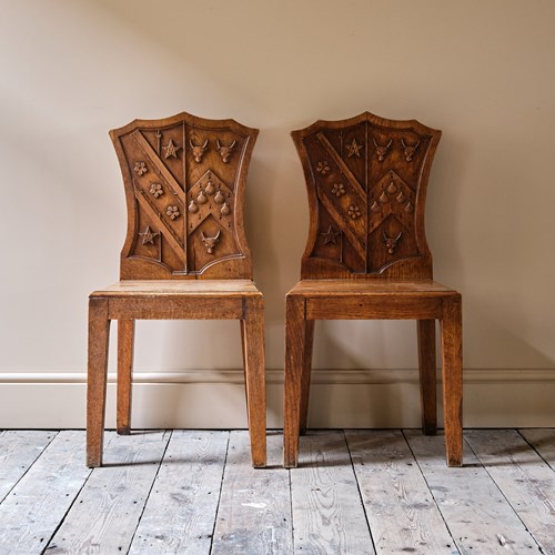 Pair Of 19Th Century Armorial Hall Chairs