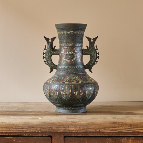 Antique Eastern Champleve Enamel And Bronze Vase