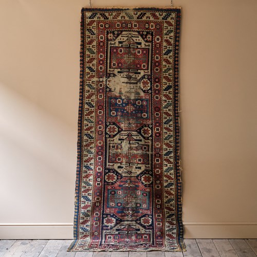 Large Antique Crooked Kazak Rug Runner