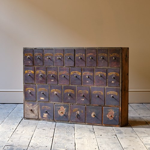 19Th Century Bank Of Apothecary Drawers
