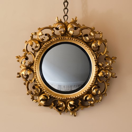 Small 19Th Century Giltwood Convex Mirror.
