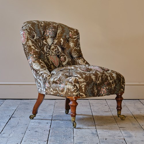 19Th Century Gillows Slipper Chair In Original Fabric.