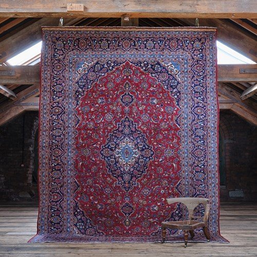 Large Hand Knotted Kashan Area Rug