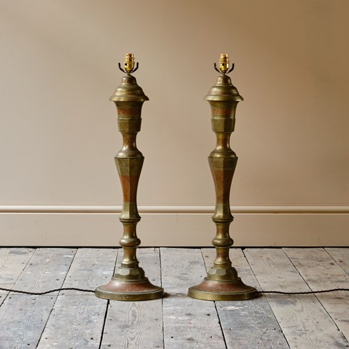 Pair Of Large Mid 20Th Century Brass Lamps