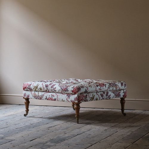 Bespoke Made Square Country House Footstool In Pierre Frey