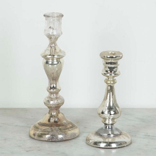 Two Mercury Glass Candlesticks