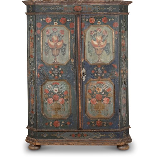19Th Century Tyrolean Hand-Painted Pine Cupboard