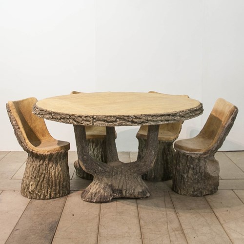 20Th Century Faux Bois Garden Table And Chai