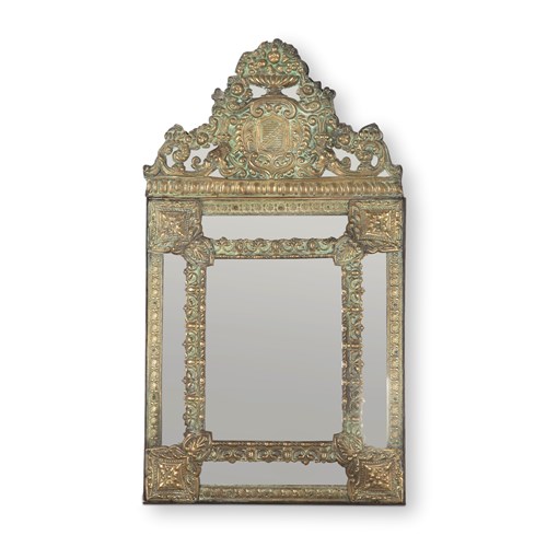 19Th Century French Repousse Brass Cushion Mirror