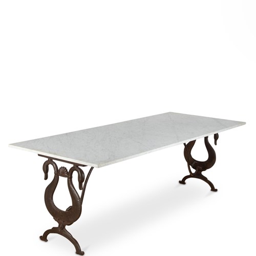 19Th Century French Cast Iron And Marble Table