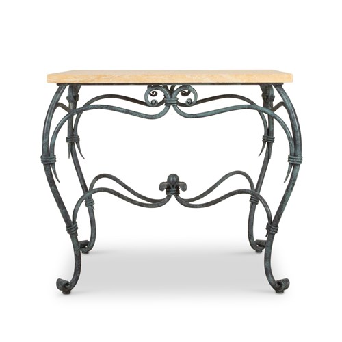 20Th Century French Cast Iron Garden Table With Marble Top