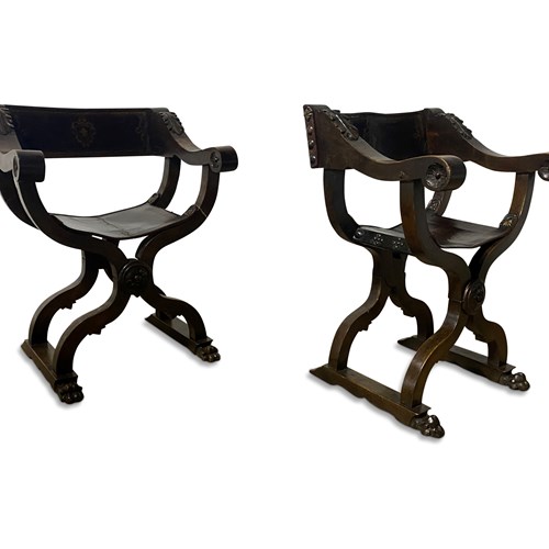 Pair Of 19Th Century Italian Savonarola Chairs