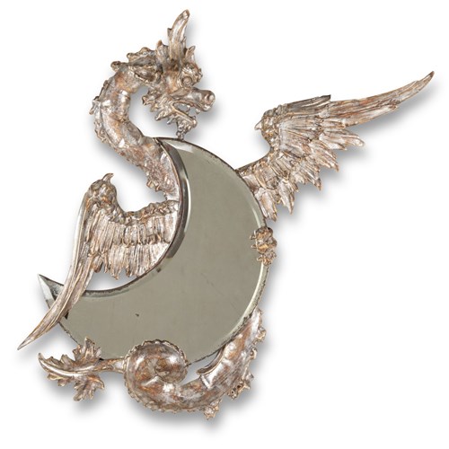 19Th Century French Silver Gilt Carved Dragon Mirror