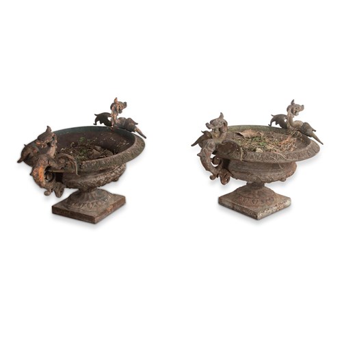 Pair Of 19Th Century French Cast Iron Griffin Urns