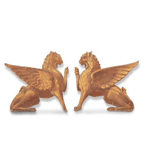 Pair Of 19Th Century French Canvas Lion Wall Props