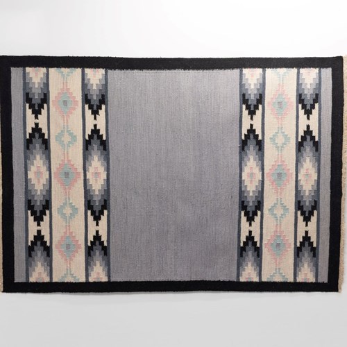 Mid-Century Swedish Kilim In Tones Of Grey