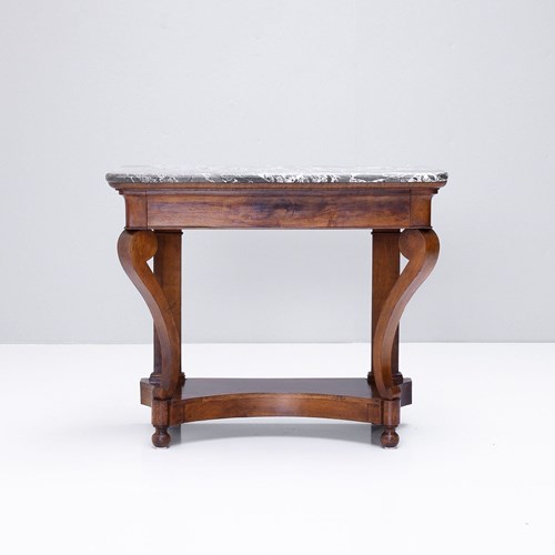 Walnut Marble Topped Console Table