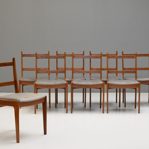 Set Of Eight Teak Mid-Century Dining Chairs