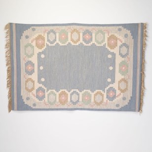 Mid-Century Swedish Kilim In Pale B...