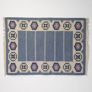 Mid-Century Swedish Kilim In Blue A...