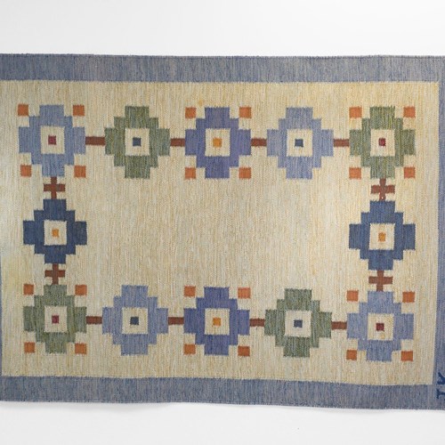 Swedish Mid-Century Kilim Signed J.K