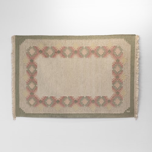 Swedish Flatweave Carpet In Tones Of Green